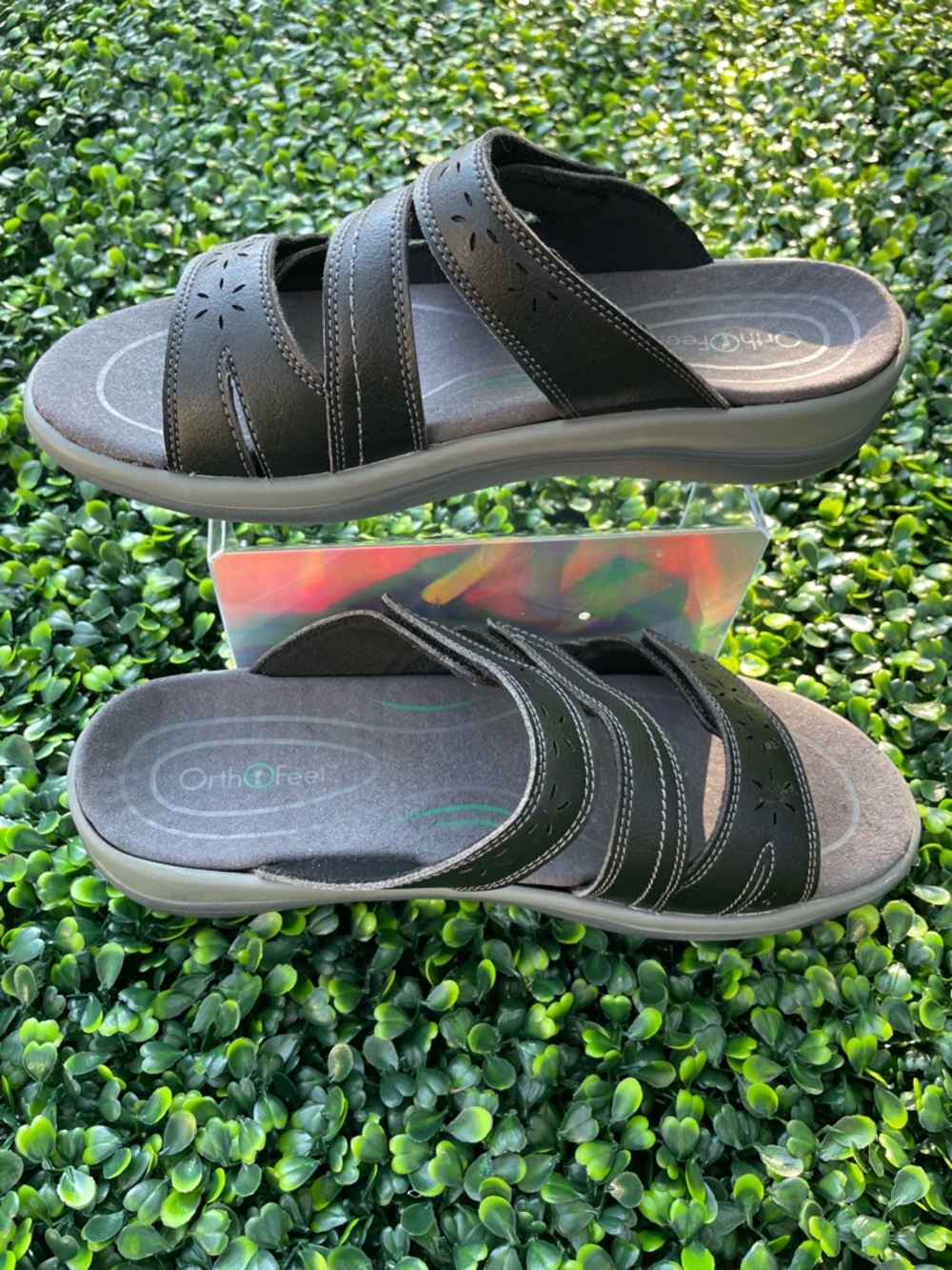 Orthofeet Black Slip-On Comfort Sandals, size 7 1/2